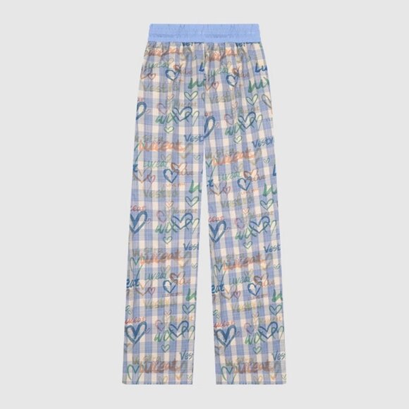 B.Sure Contrasting Heart Plaid Casual Pants - Picture 2 of 4